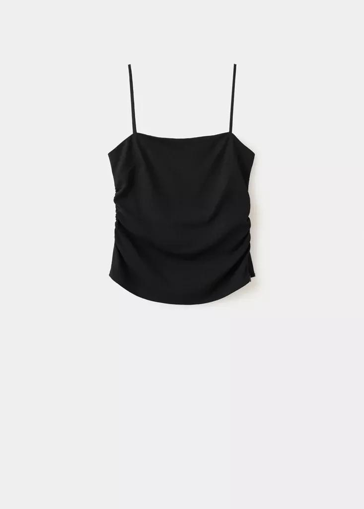Black Draped Strap Top, Black, large image number 9