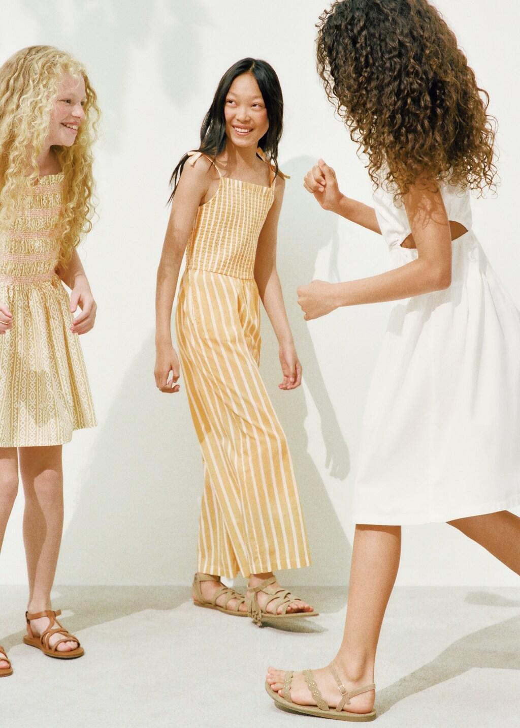 Yellow Striped Playsuit With Ruched Detail, Kids Girls, Yellow, large image number 1