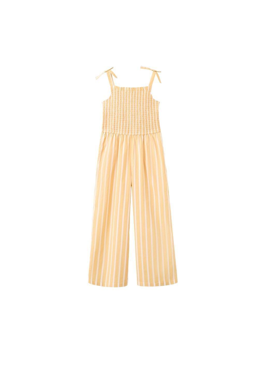Yellow Striped Playsuit With Ruched Detail, Kids Girls, Yellow, large image number 3