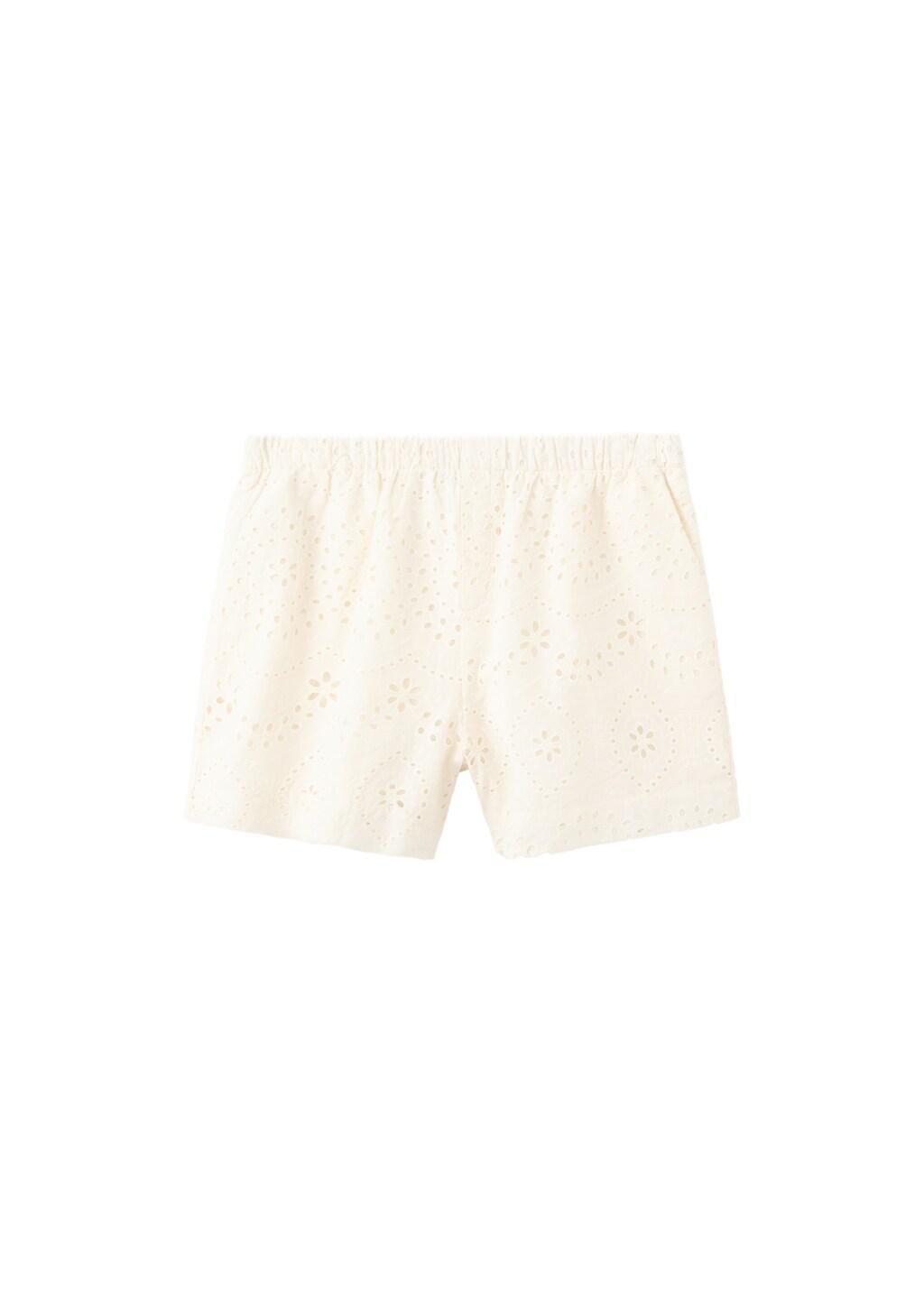 Beige Broderie Anglaise Cotton Shorts, Light Beige, large image number 6