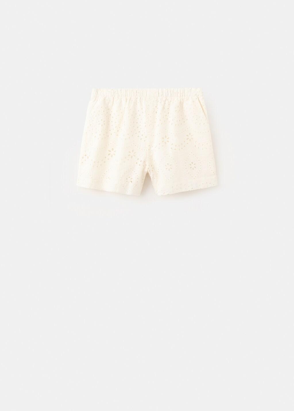 Beige Broderie Anglaise Cotton Shorts, Light Beige, large image number 7
