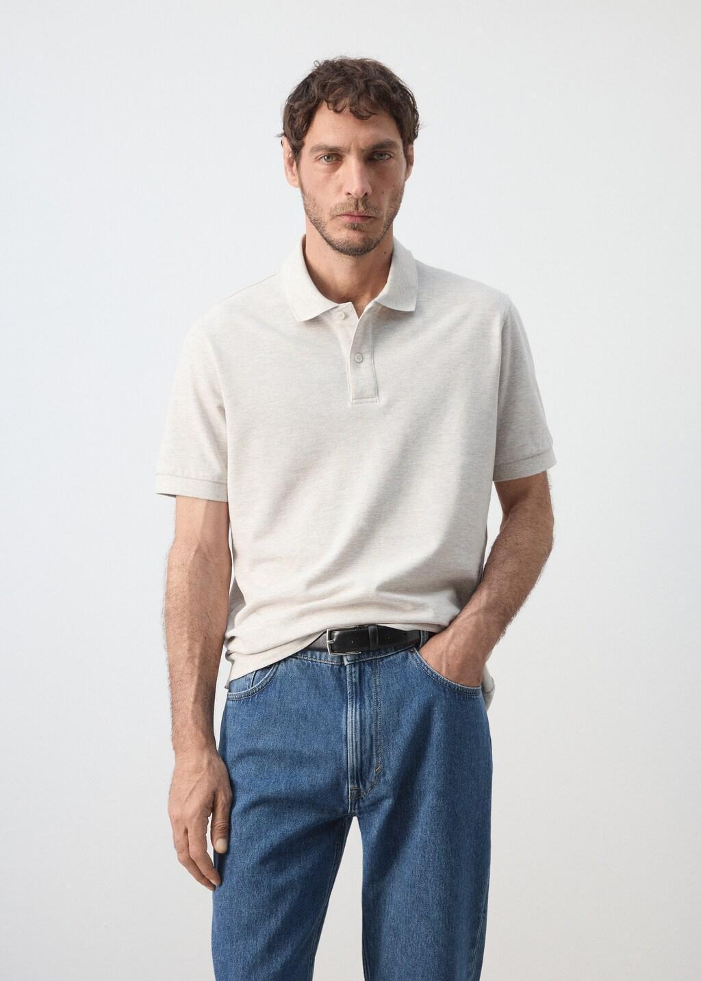 Beige Regular-Fit Cotton Piqu&atilde;&copy; Polo Shirt, Light Beige, large image number 3