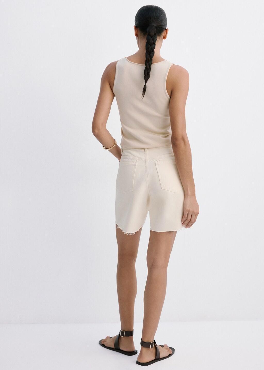 Beige Straight Low-Rise Denim Bermuda Shorts, Light Beige, medium