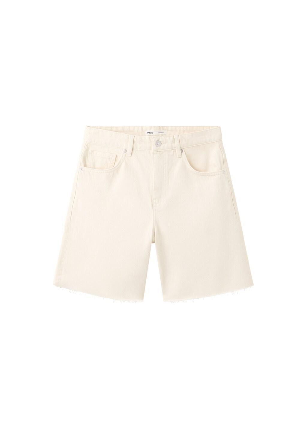 Beige Straight Low-Rise Denim Bermuda Shorts, Light Beige, large image number 6