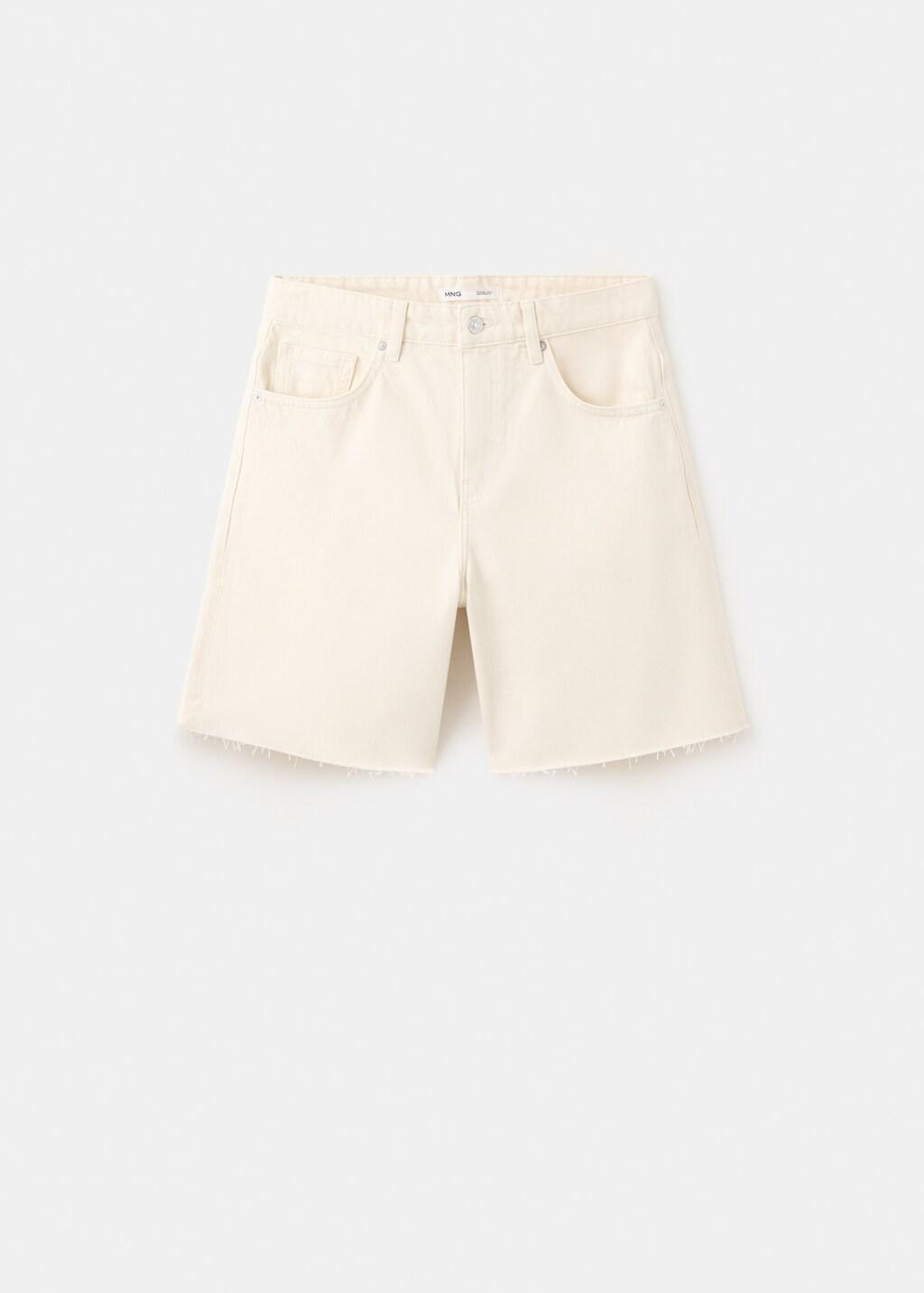 Beige Straight Low-Rise Denim Bermuda Shorts, Light Beige, large image number 7