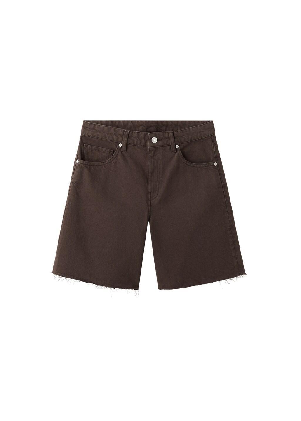 Brown Straight-Cut Bermuda Shorts With Frayed Hem, Dark Brown, large image number 7