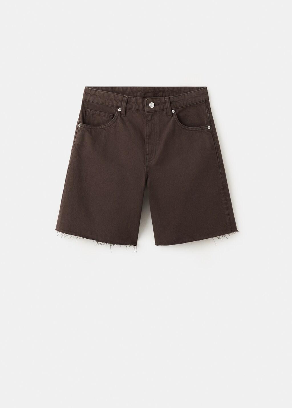Brown Straight-Cut Bermuda Shorts With Frayed Hem, Dark Brown, large image number 8