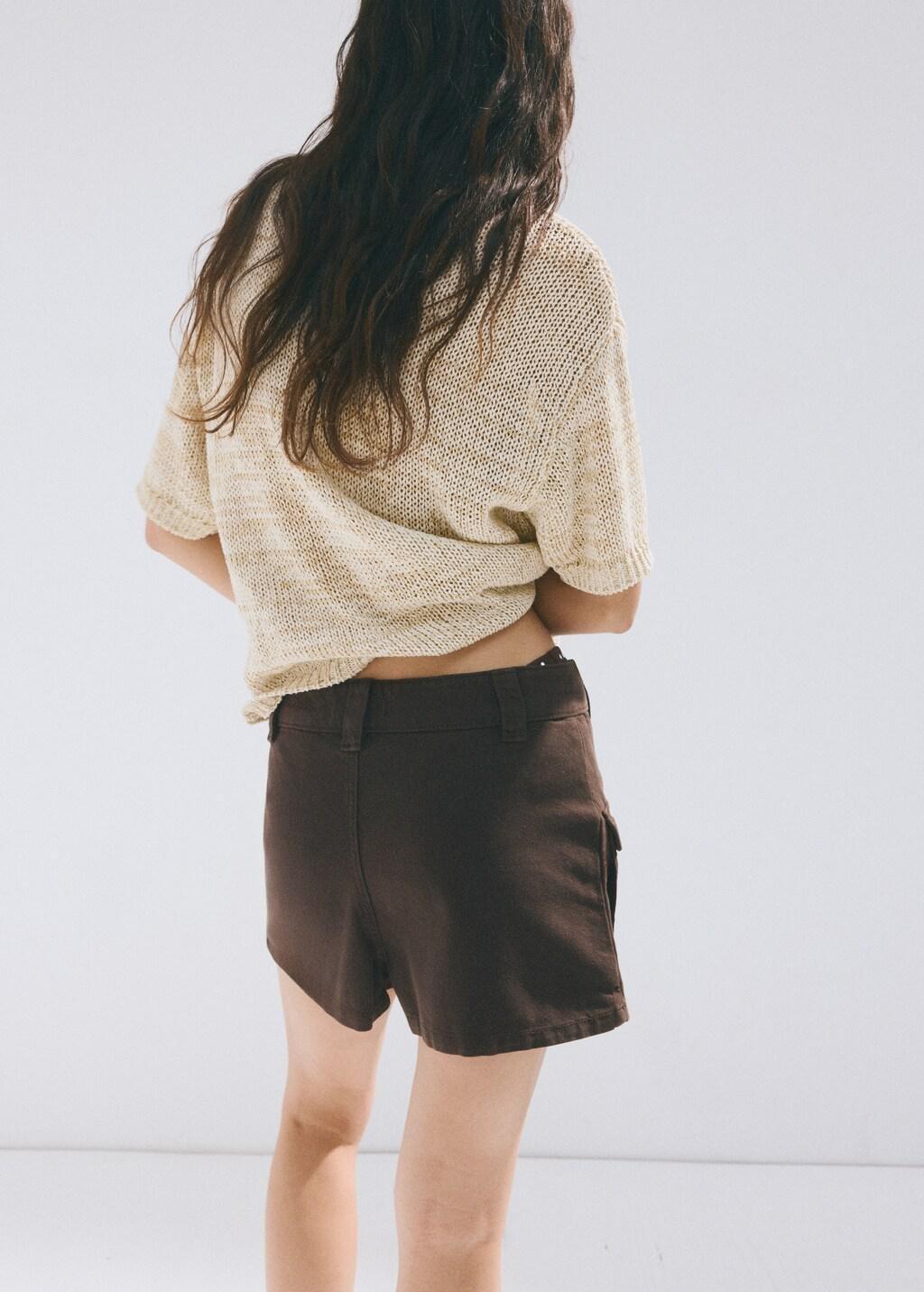 Beige Short-Sleeve Marl Knit Jumper, Light Beige, large image number 2