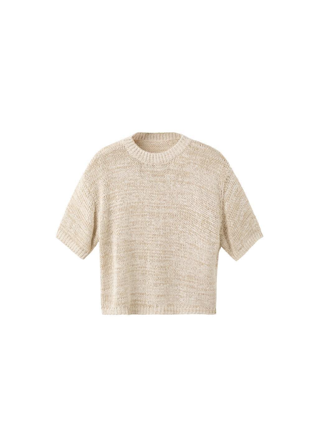 Beige Short-Sleeve Marl Knit Jumper, Light Beige, large image number 6