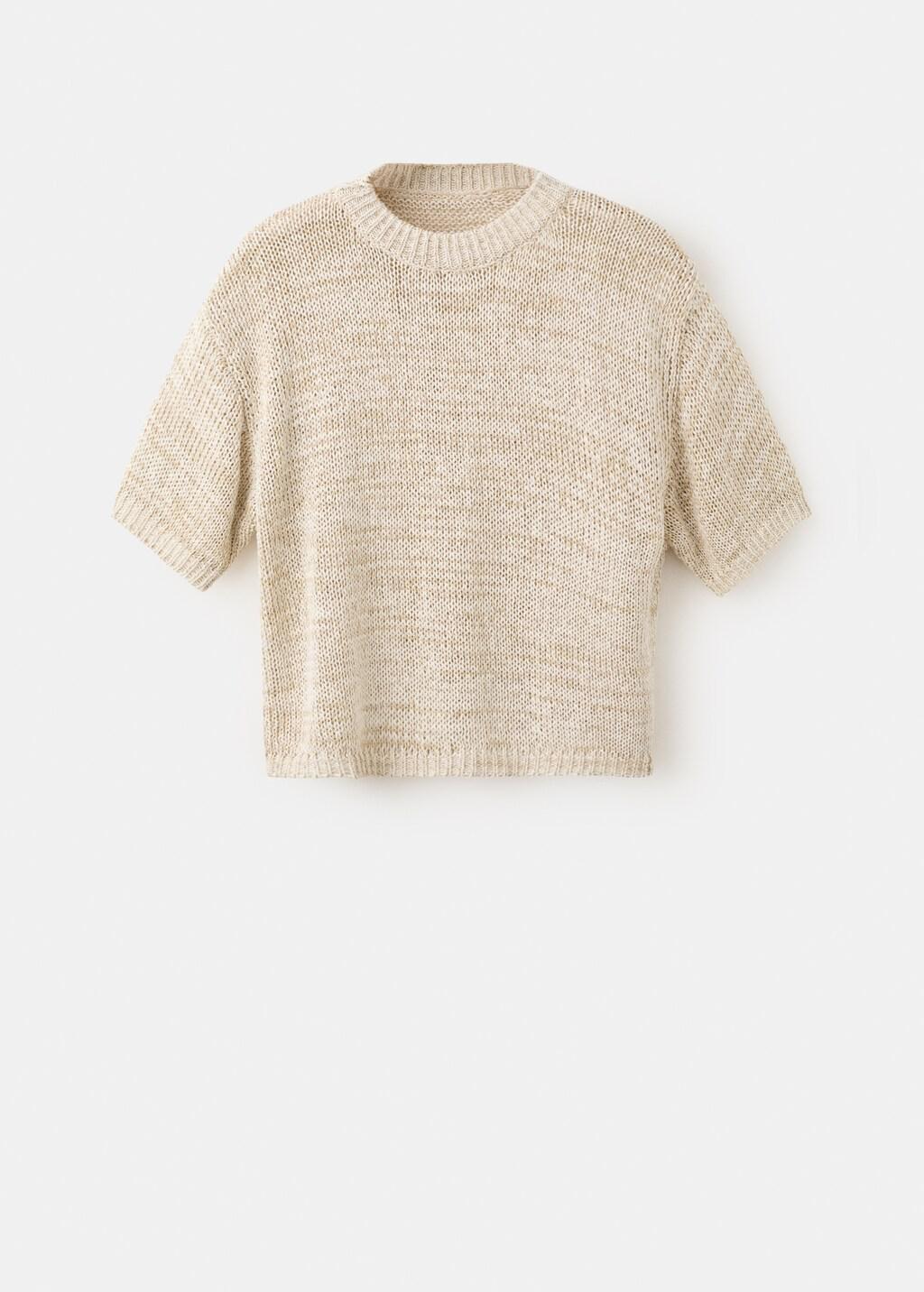 Beige Short-Sleeve Marl Knit Jumper, Light Beige, large image number 7