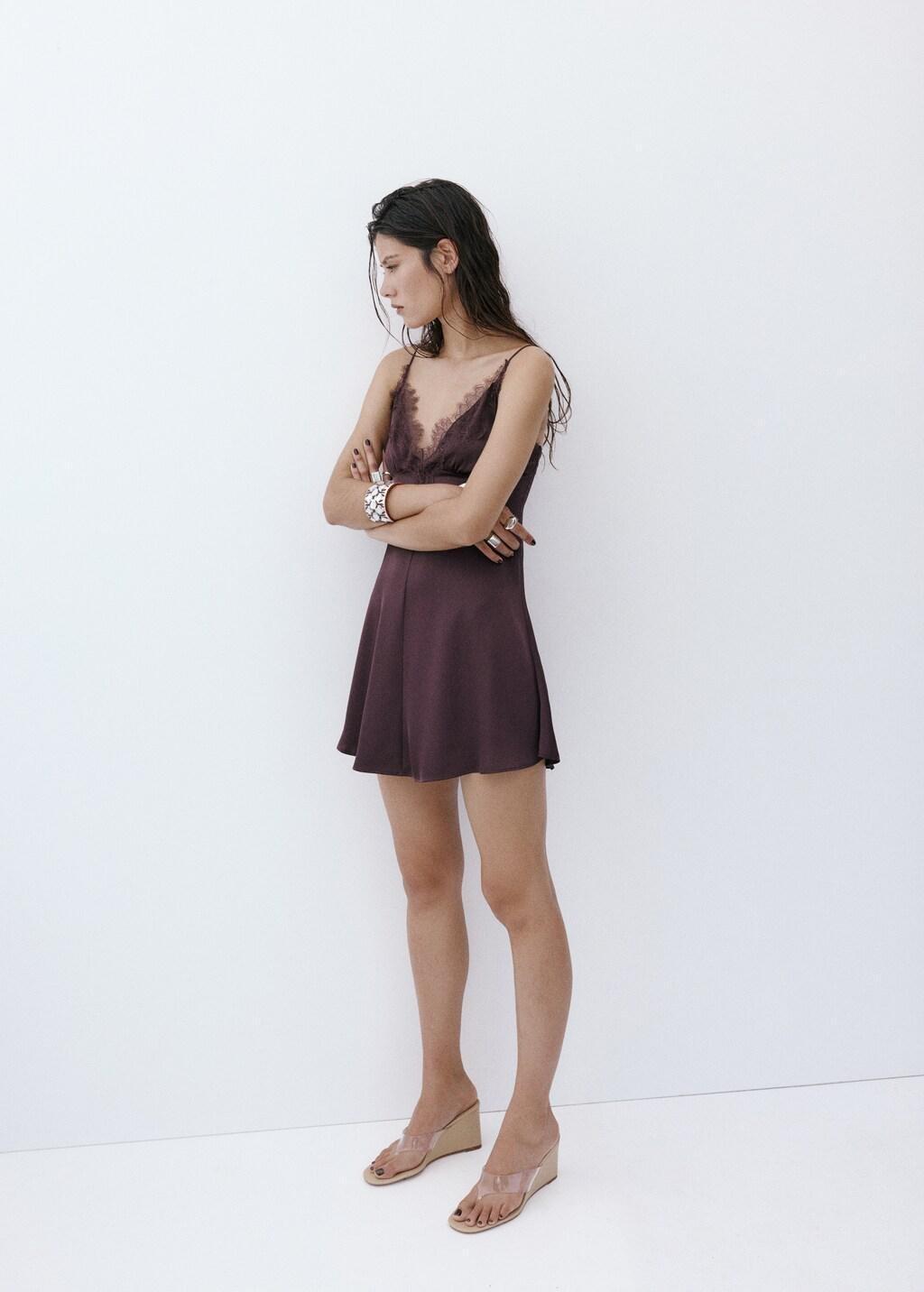 Purple Satin Lace Dress, Light-Pastel Purple, large image number 0