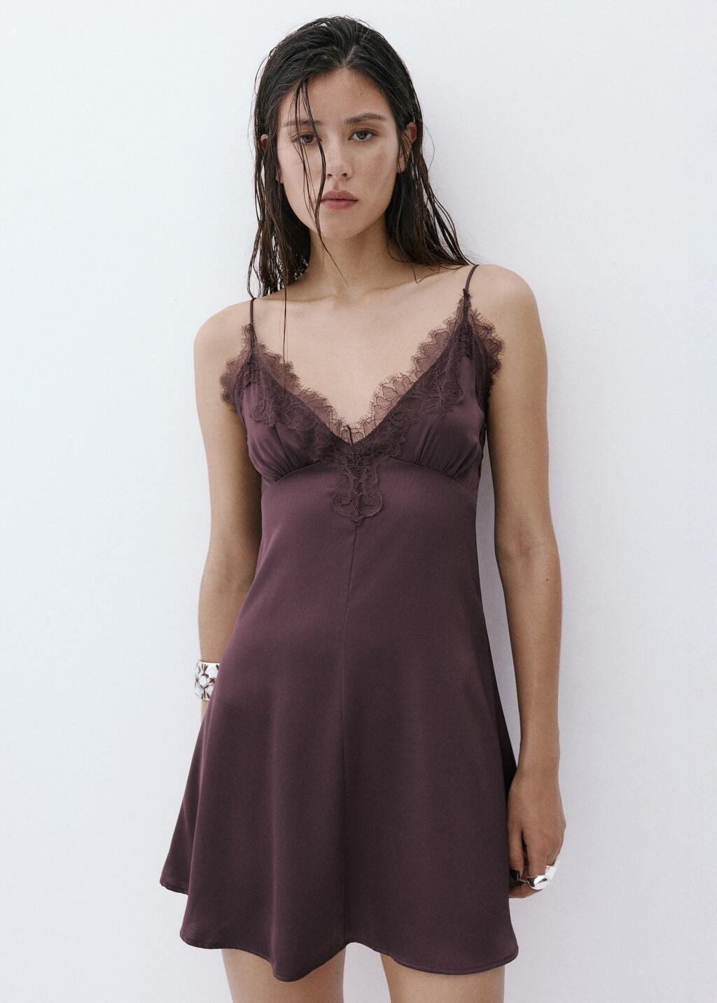 Purple Satin Lace Dress, Light-Pastel Purple, large image number 3