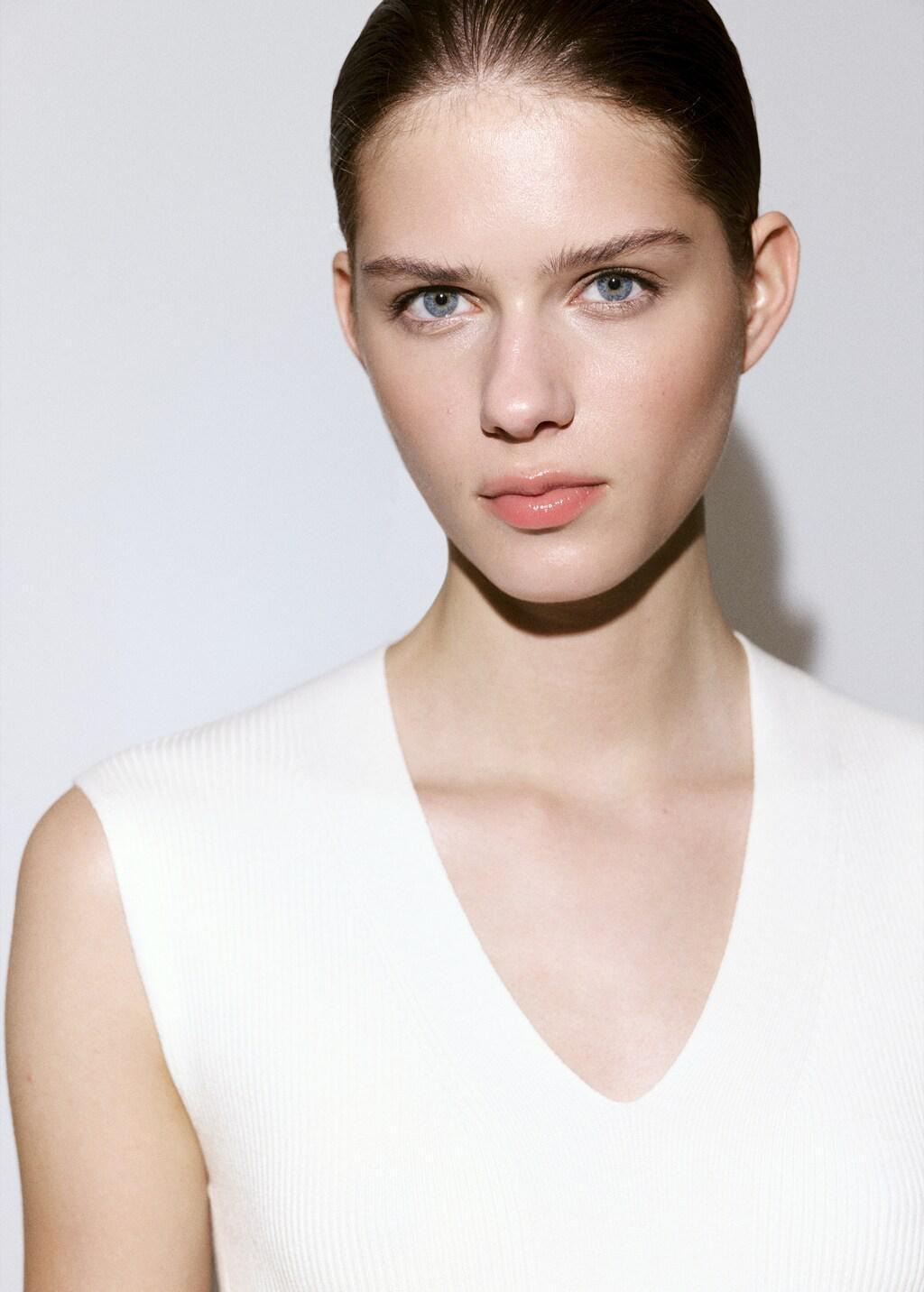 WHITE V-neck knitted dress, White, large image number 4
