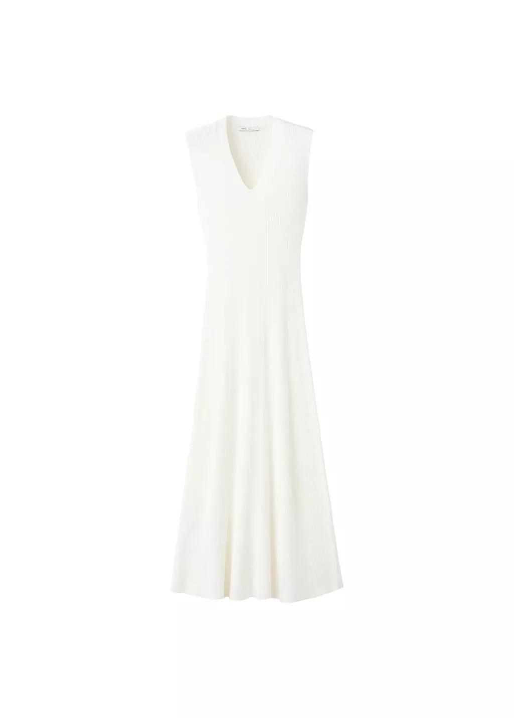 WHITE V-neck knitted dress, White, large image number 6