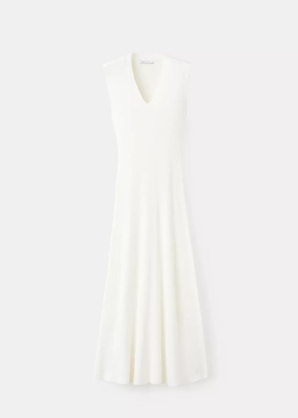 WHITE V-neck knitted dress, White, large image number 7