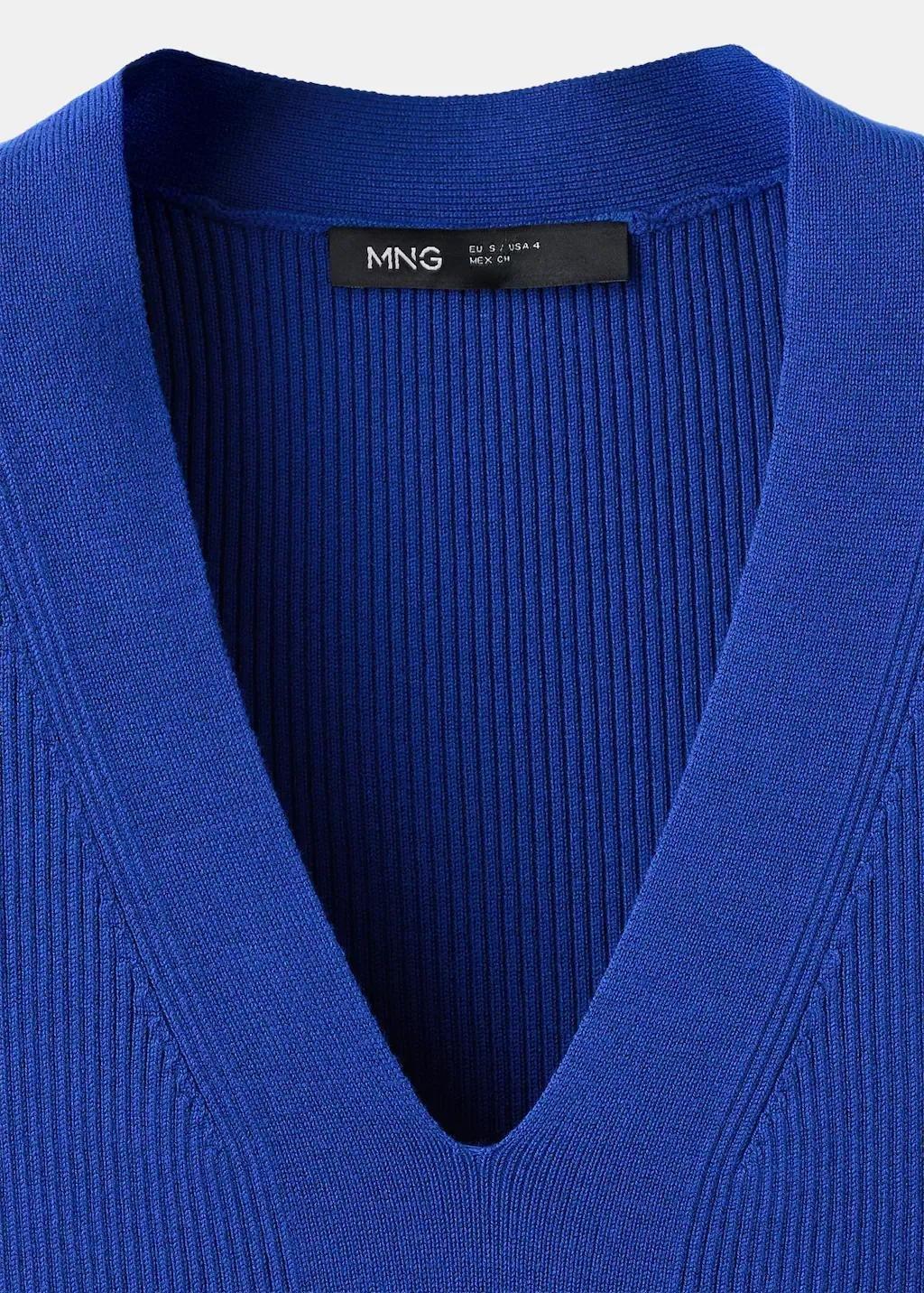 MEDIUM BLUE V-neck knitted dress, Medium Blue, large image number 1