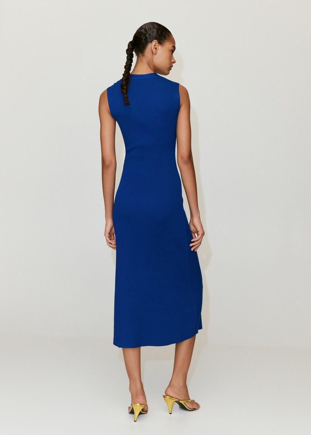 MEDIUM BLUE V-neck knitted dress, Medium Blue, large image number 2