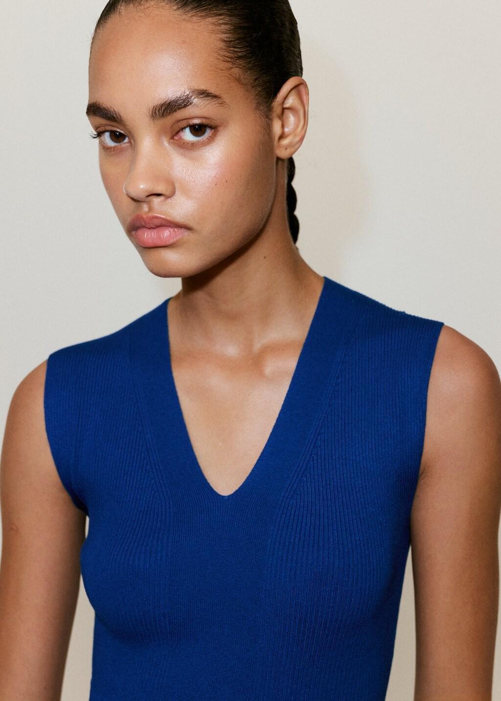 MEDIUM BLUE V-neck knitted dress, Medium Blue, large image number 4