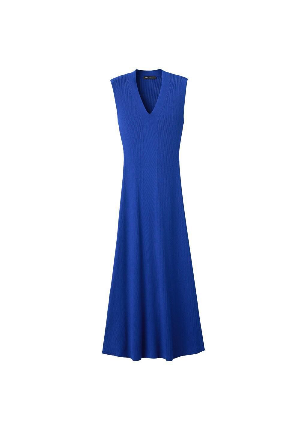 MEDIUM BLUE V-neck knitted dress, Medium Blue, large image number 6