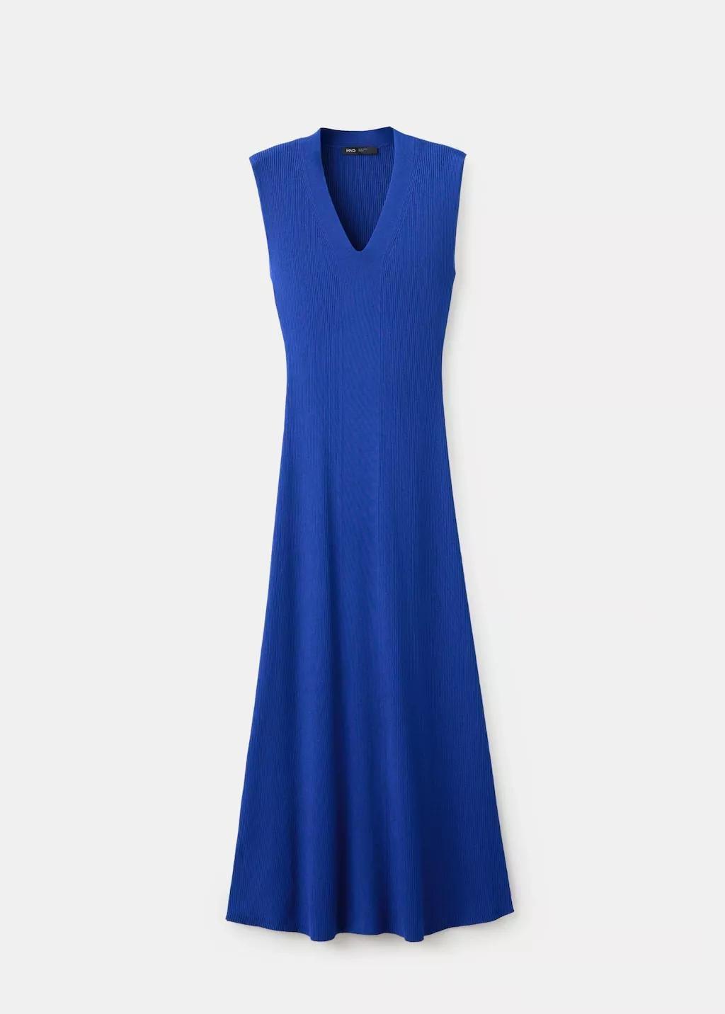 MEDIUM BLUE V-neck knitted dress, Medium Blue, large image number 7