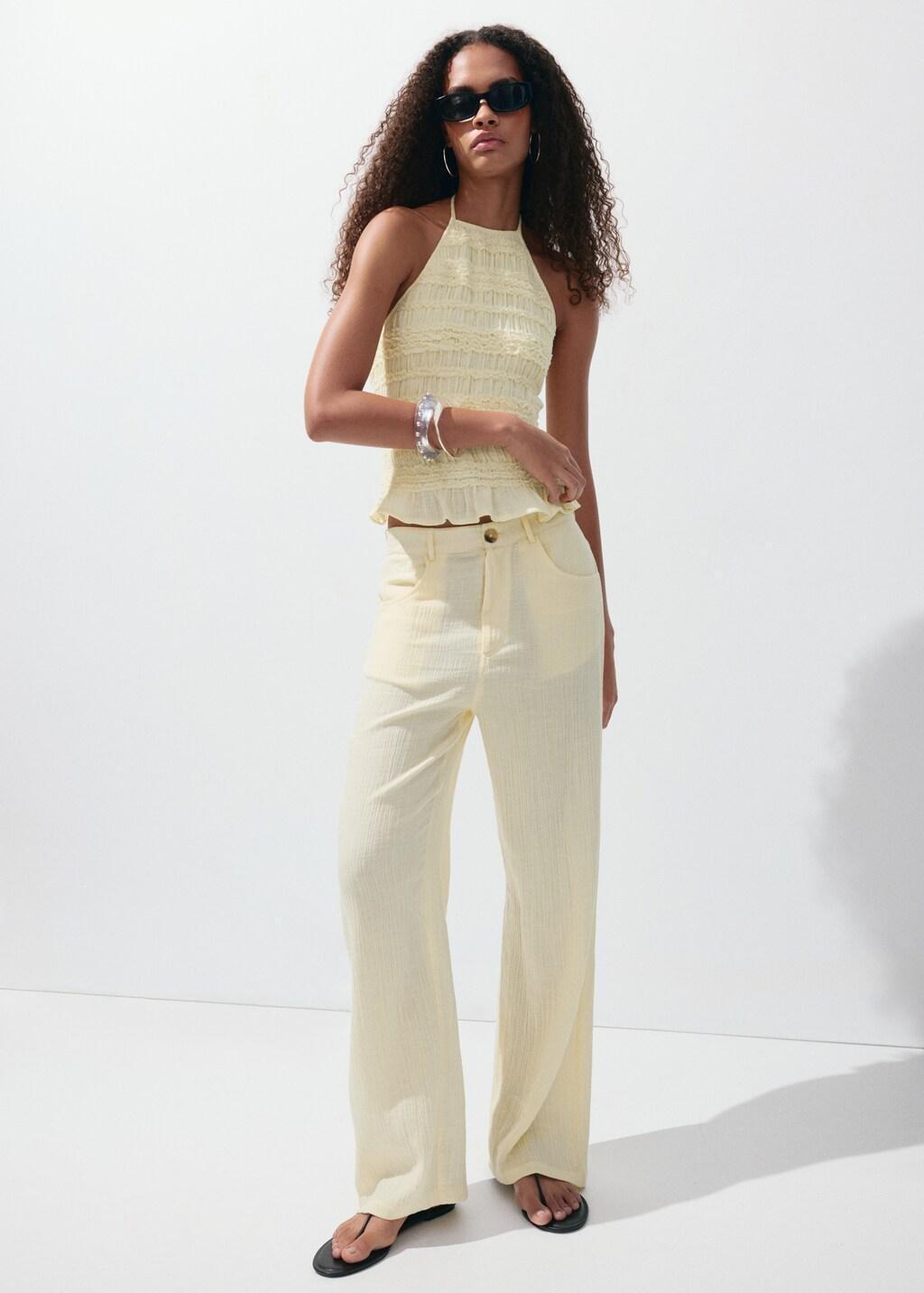 Yellow Balloon Crinkle Trousers, Yellow, large image number 0