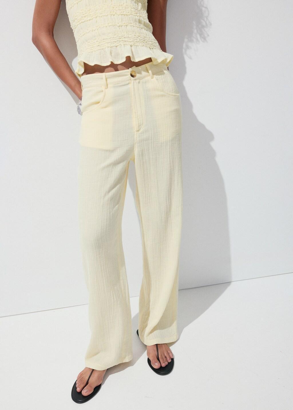 Yellow Balloon Crinkle Trousers, Yellow, large image number 3