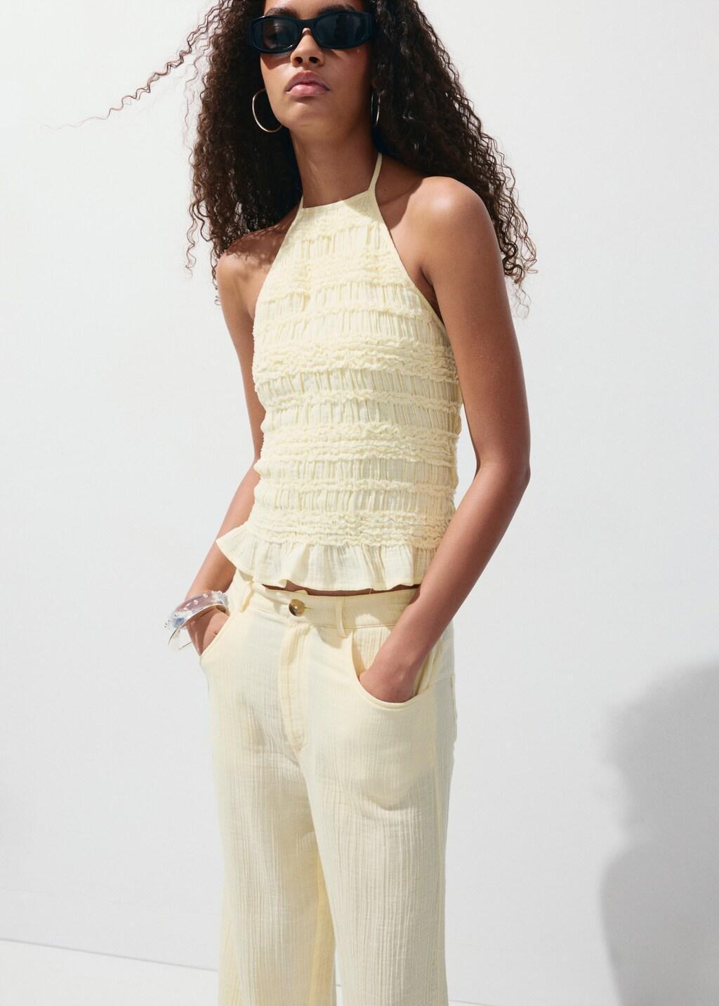 Yellow Balloon Crinkle Trousers, Yellow, large image number 4