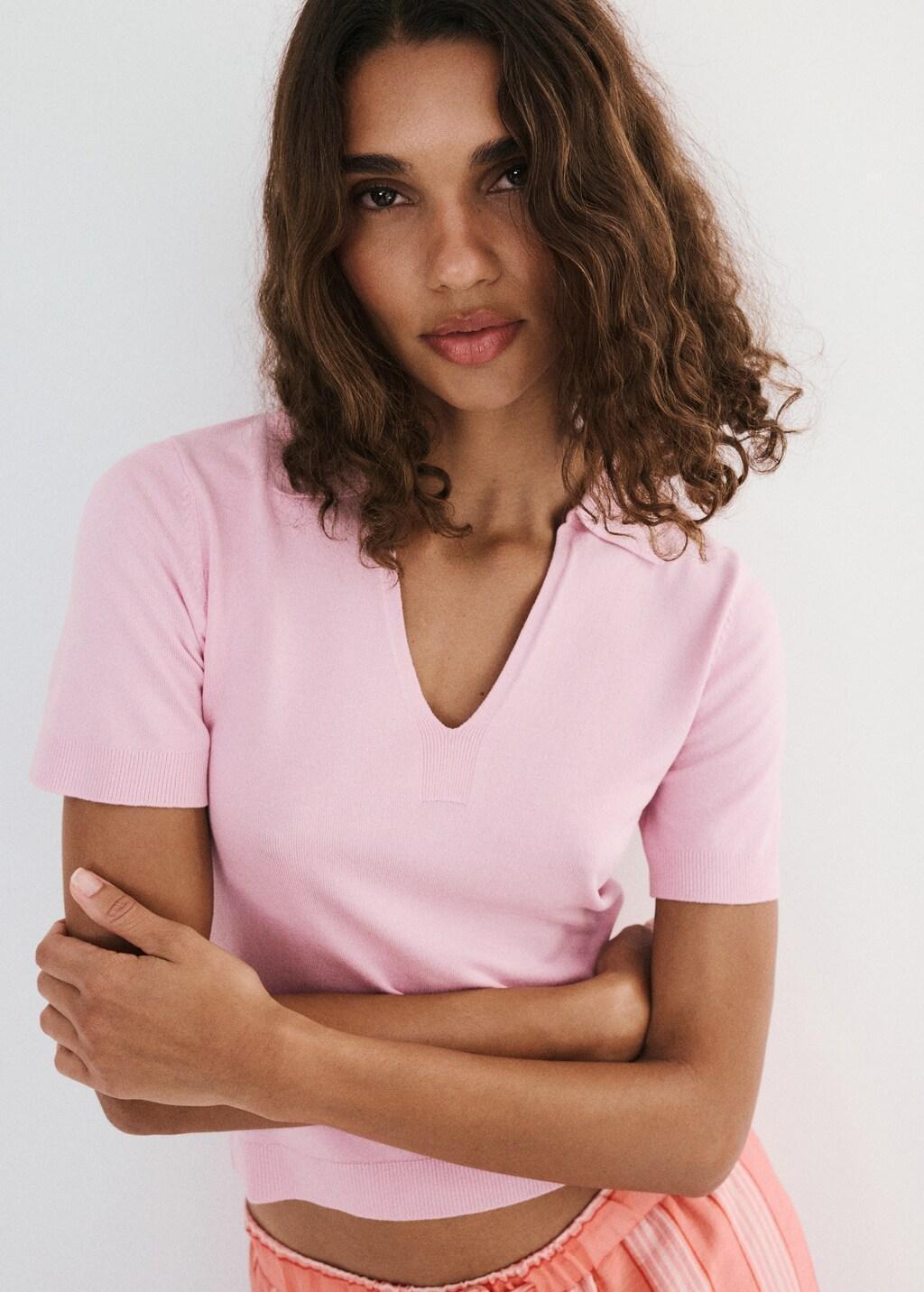 Pink Fitted Fine-Knit Polo, Pink, large image number 4
