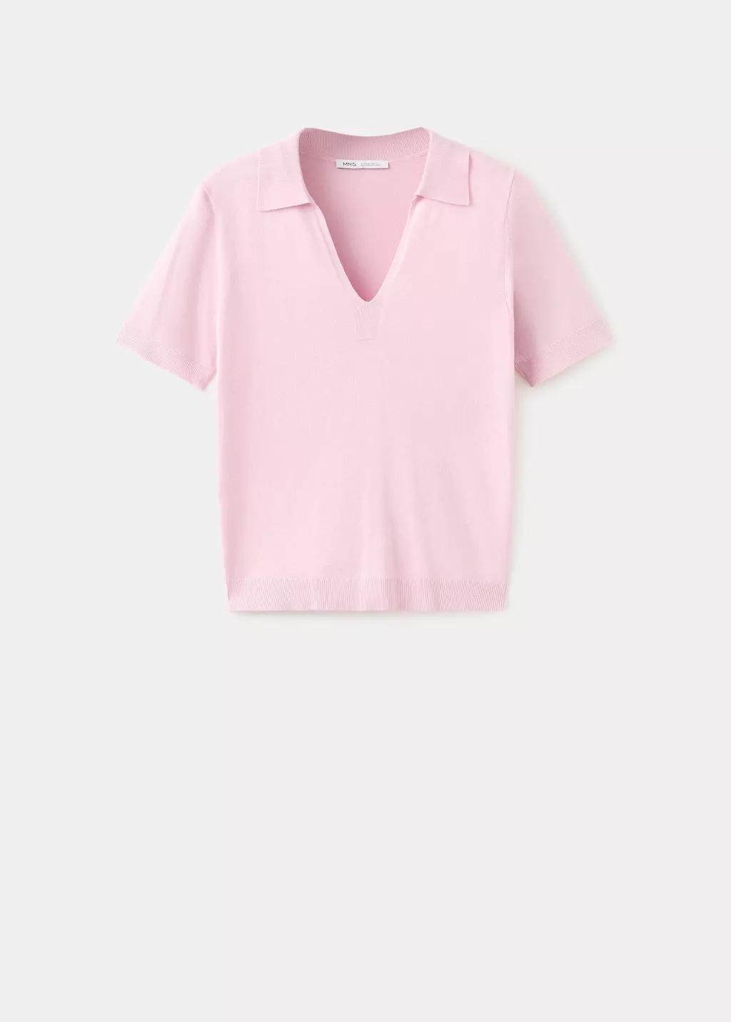 Pink Fitted Fine-Knit Polo, Pink, large image number 8