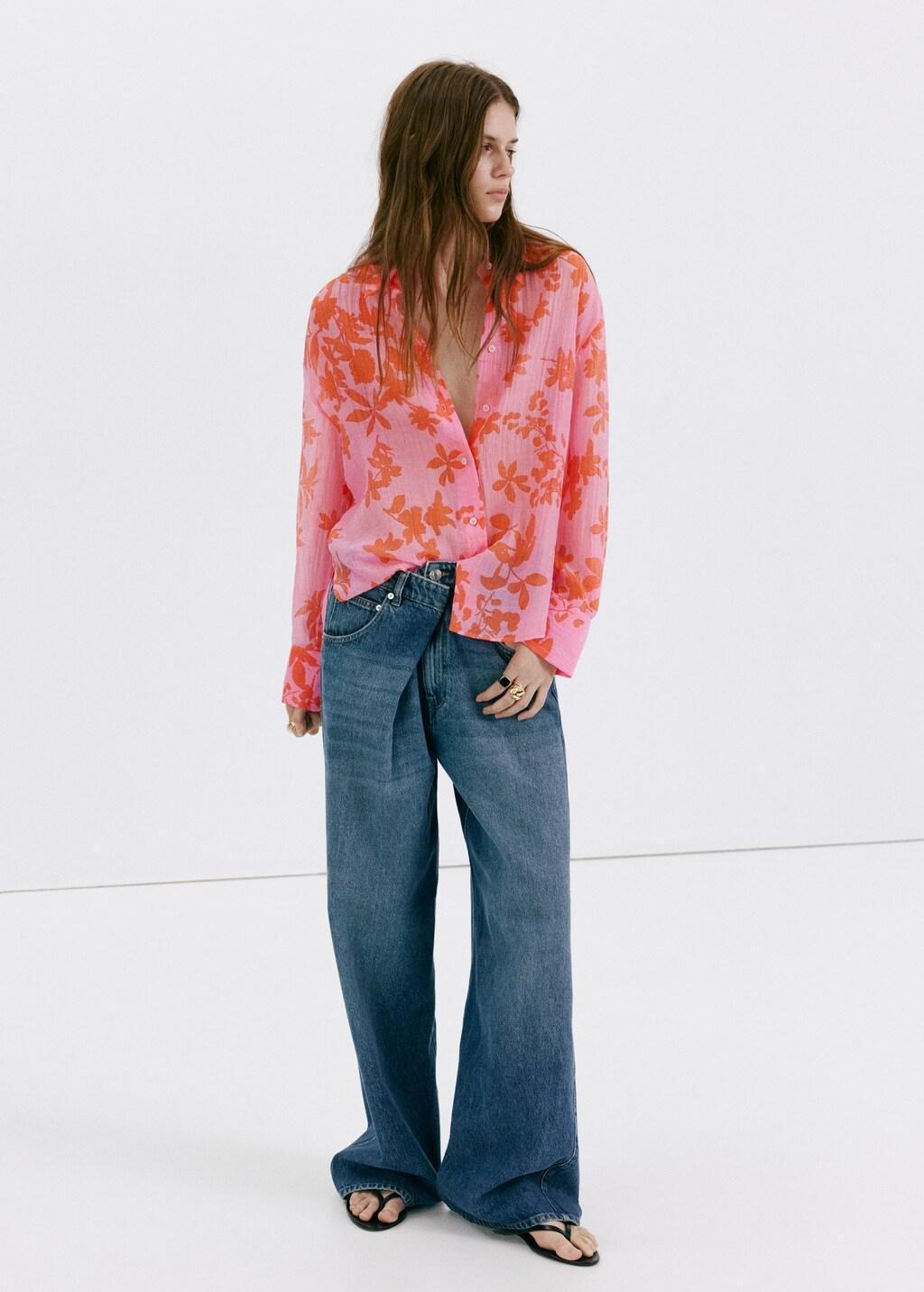 Pink Floral Print Lyocell Shirt, Pink, large image number 0
