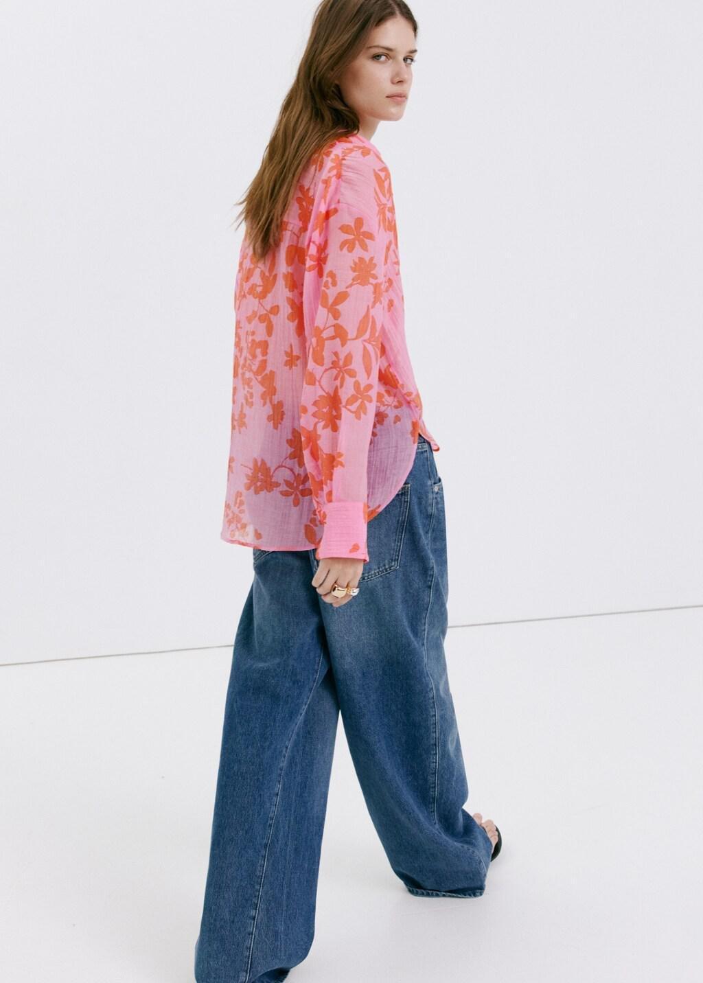 Pink Floral Print Lyocell Shirt, Pink, large image number 2