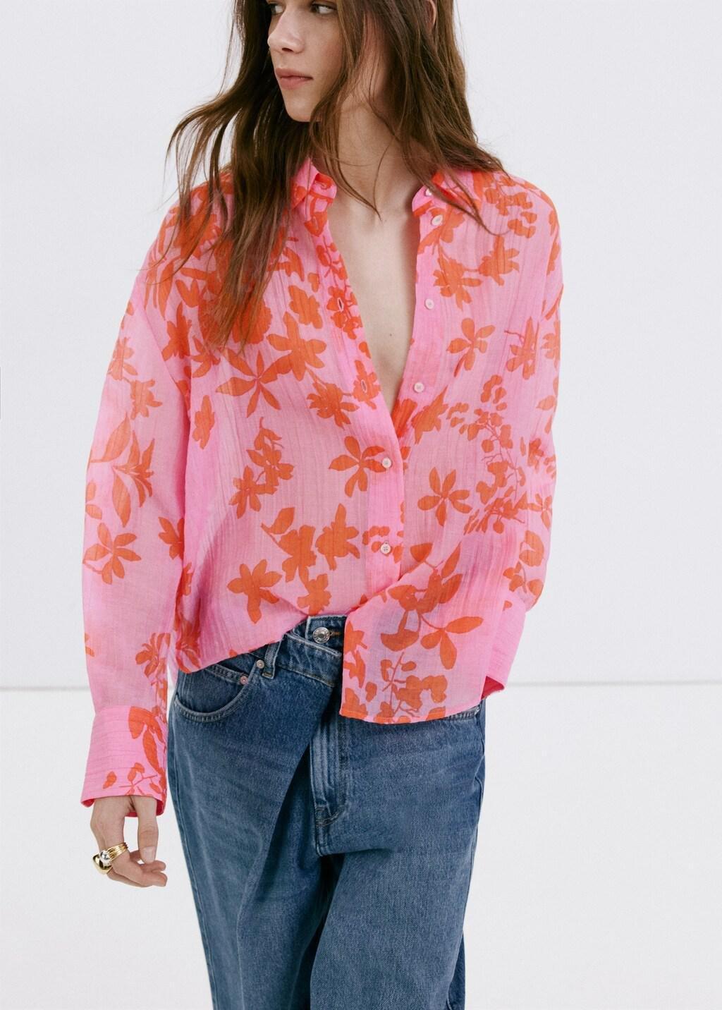 Pink Floral Print Lyocell Shirt, Pink, large image number 3