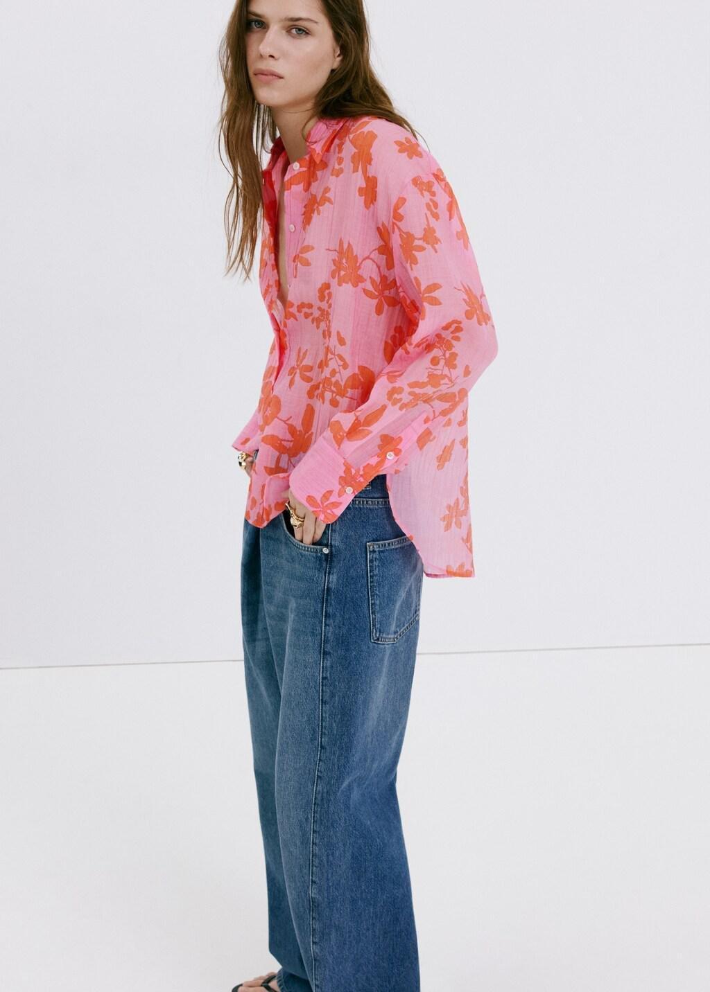 Pink Floral Print Lyocell Shirt, Pink, large image number 4
