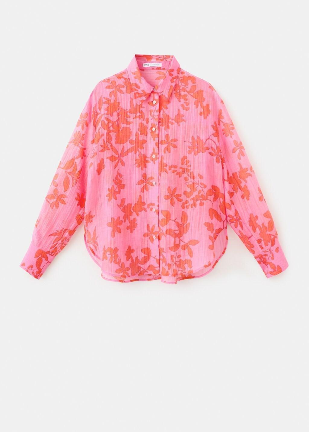 Pink Floral Print Lyocell Shirt, Pink, large image number 7