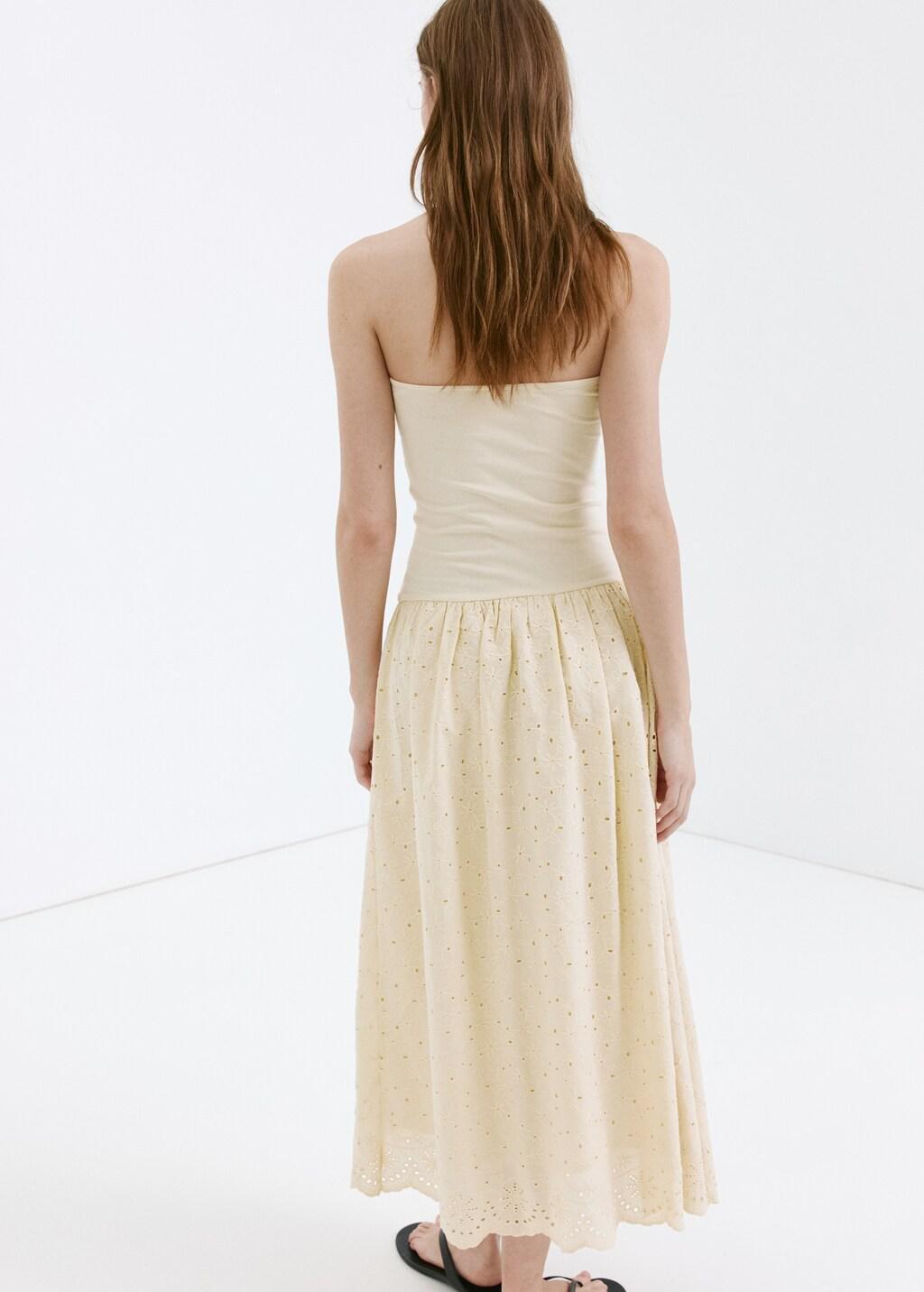Brown Strapless Dress With Broderie Anglaise Embroidery, Light Pastel Brown, medium