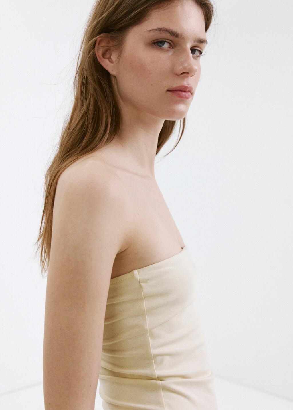 Brown Strapless Dress With Broderie Anglaise Embroidery, Light Pastel Brown, large image number 4