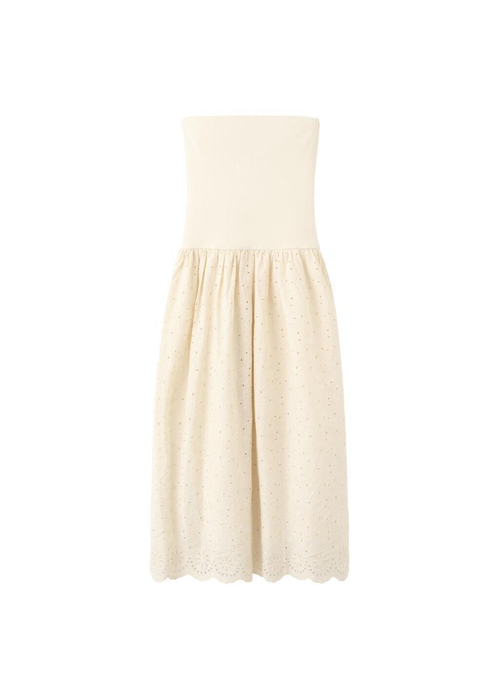 Brown Strapless Dress With Broderie Anglaise Embroidery, Light Pastel Brown, large image number 6