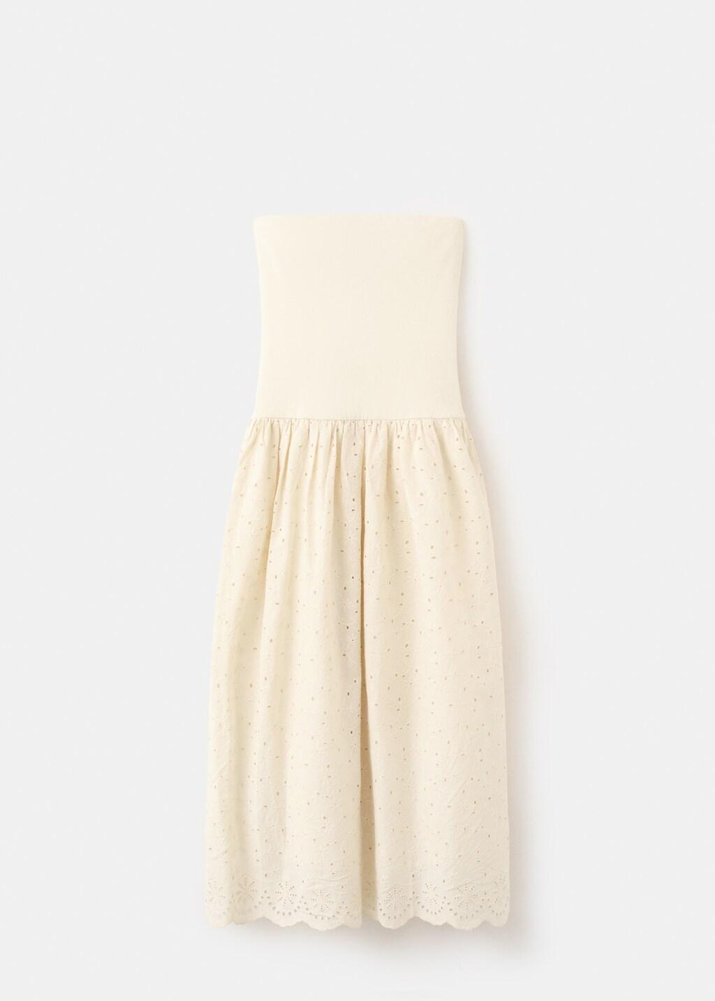 Brown Strapless Dress With Broderie Anglaise Embroidery, Light Pastel Brown, large image number 7