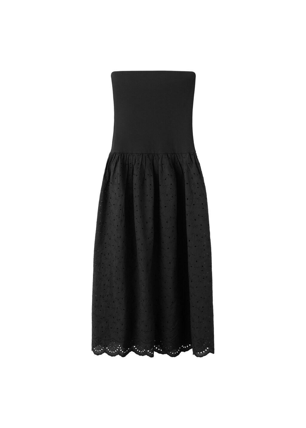 Black Strapless Dress With Broderie Anglaise Embroidery, Black, large image number 6