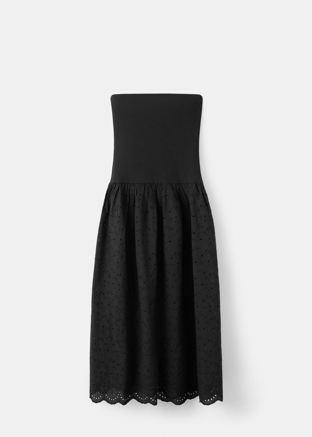 Black Strapless Dress With Broderie Anglaise Embroidery, Black, large image number 7