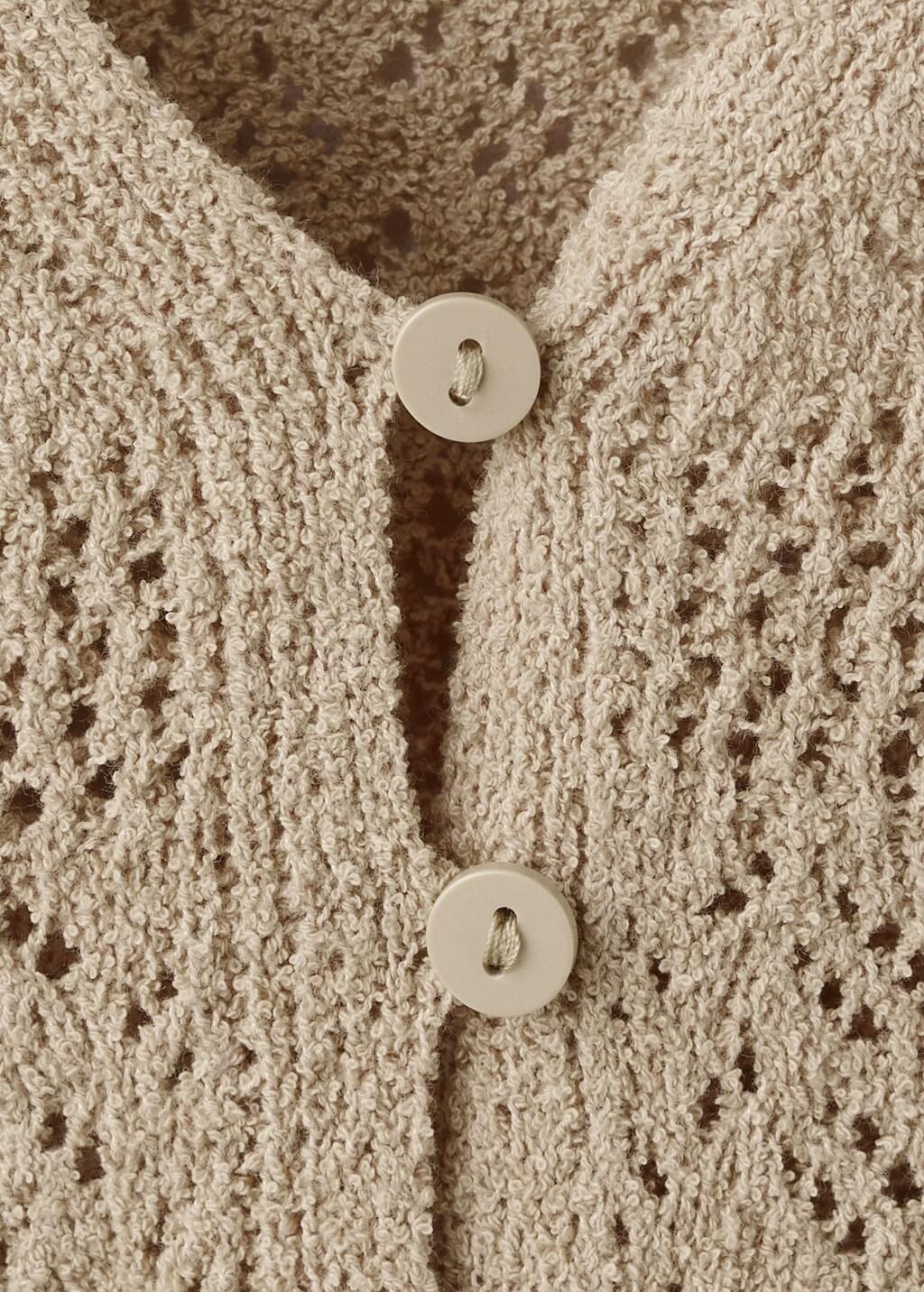 Brown Lt Pastel Crochet Buttoned Gilet, Light Pastel Brown, large image number 1