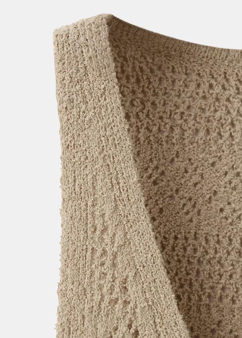 Brown Lt Pastel Crochet Buttoned Gilet, Light Pastel Brown, large image number 5