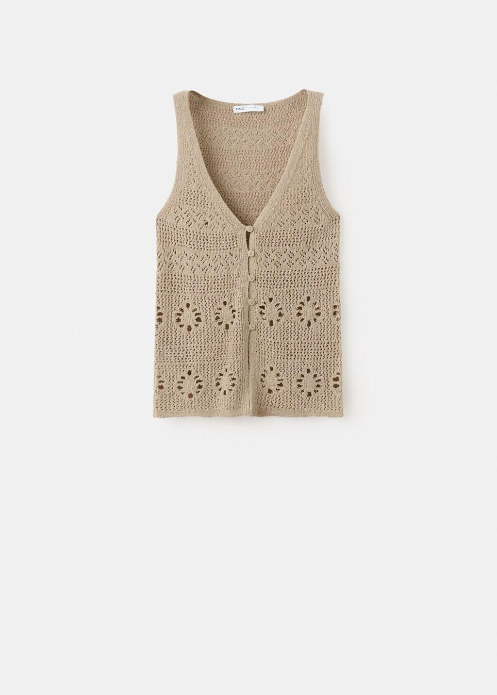 Brown Lt Pastel Crochet Buttoned Gilet, Light Pastel Brown, large image number 7