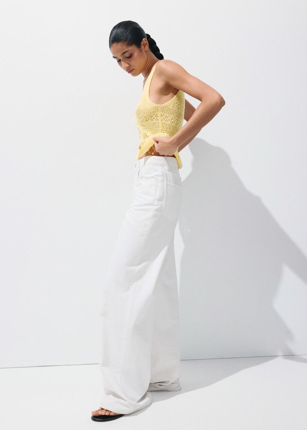 YELLOW Crochet buttoned gilet, Yellow, large image number 0
