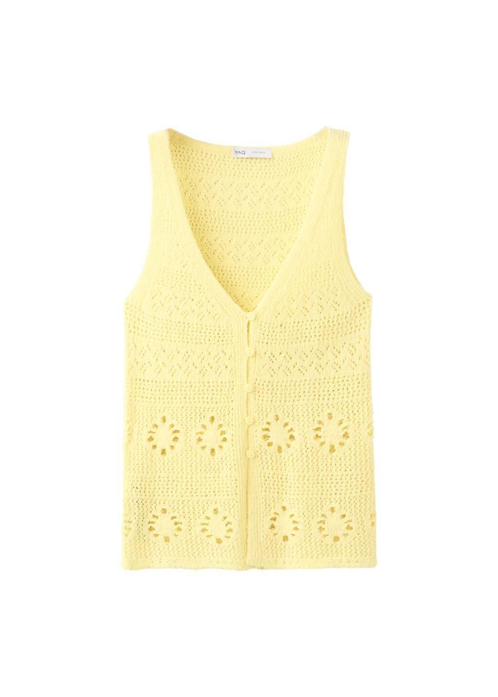 YELLOW Crochet buttoned gilet, Yellow, large image number 6