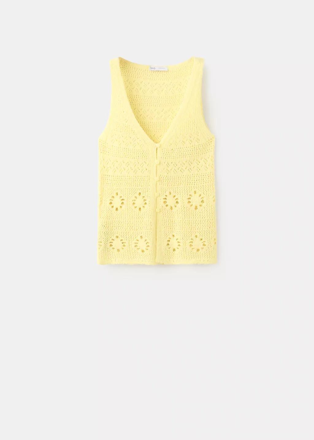 YELLOW Crochet buttoned gilet, Yellow, large image number 7