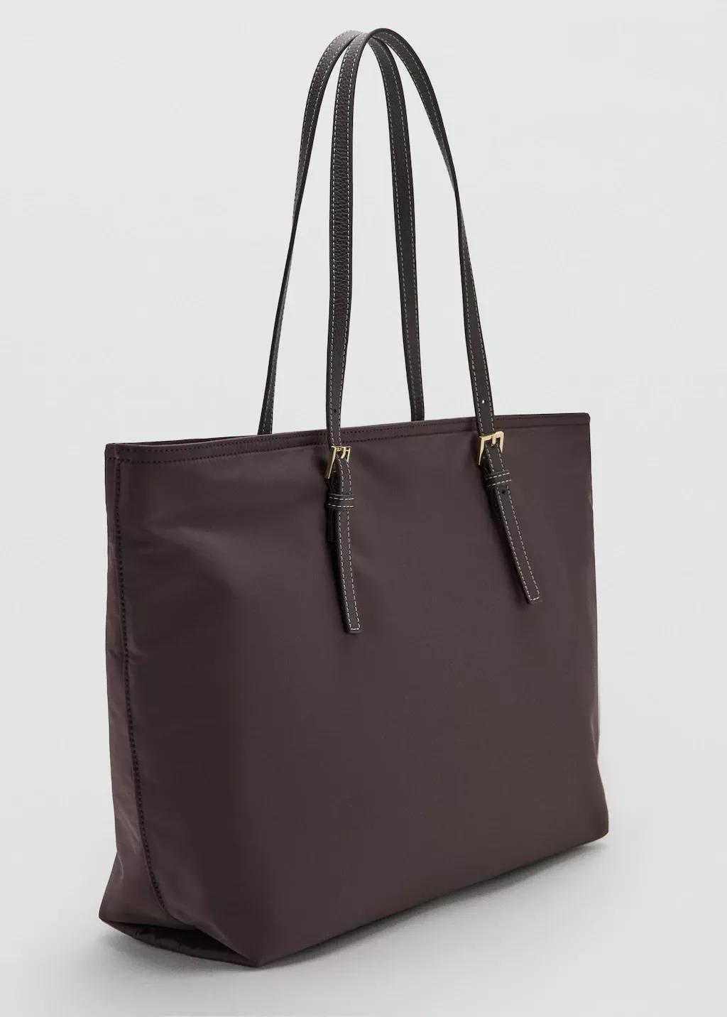 Brown Shopper Bag With Buckle Details, Dark Brown, medium