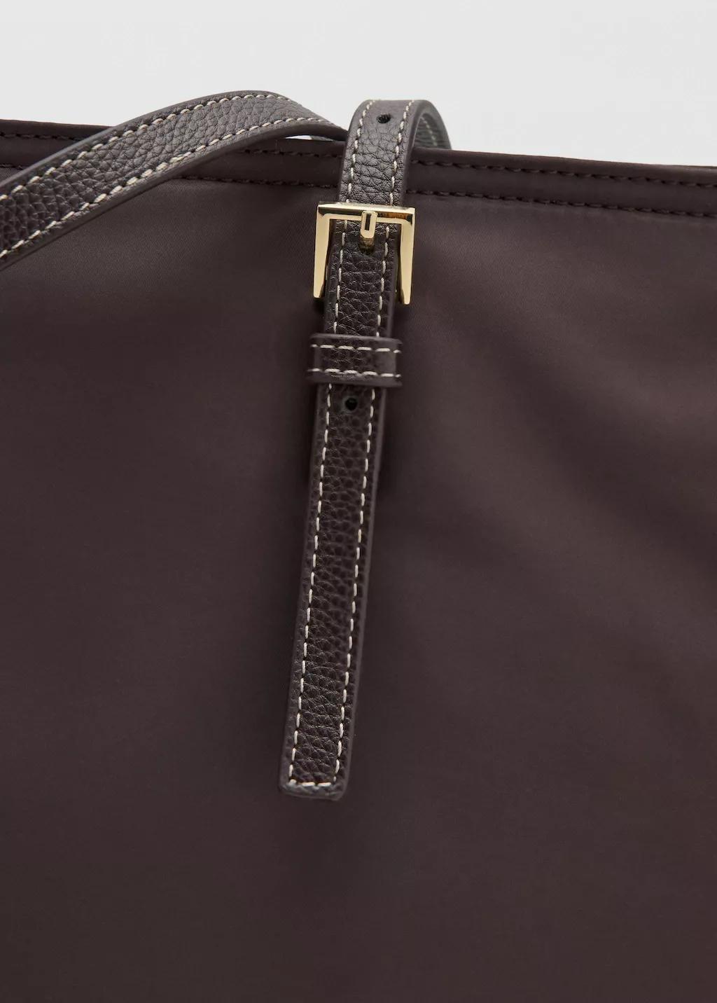 Brown Shopper Bag With Buckle Details, Dark Brown, medium