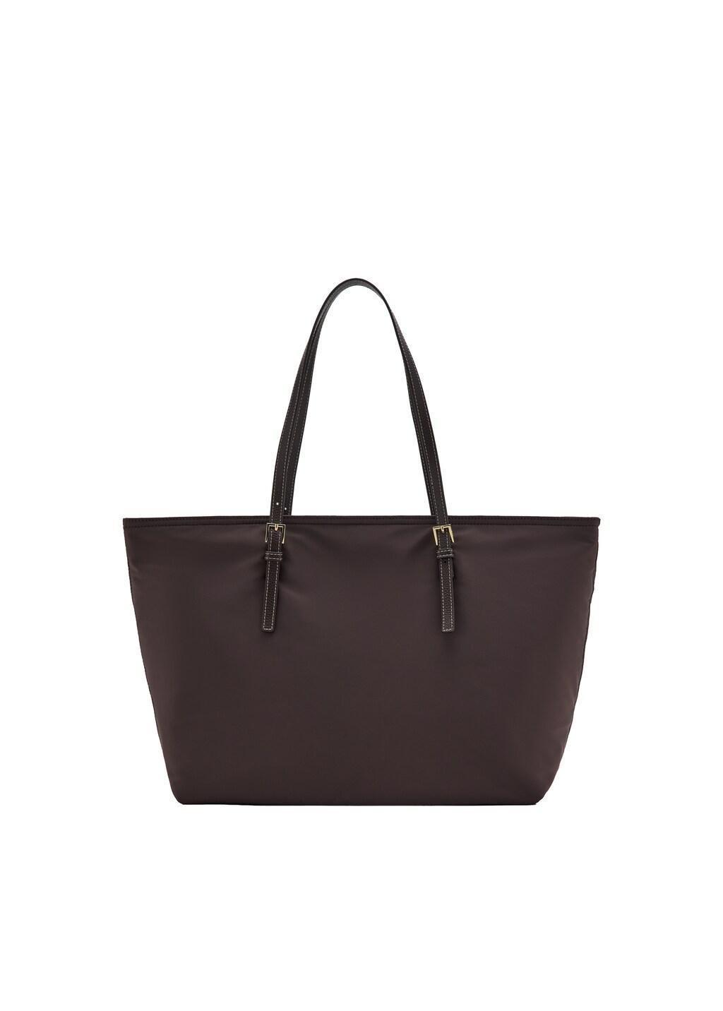 Brown Shopper Bag With Buckle Details, Dark Brown, large image number 2