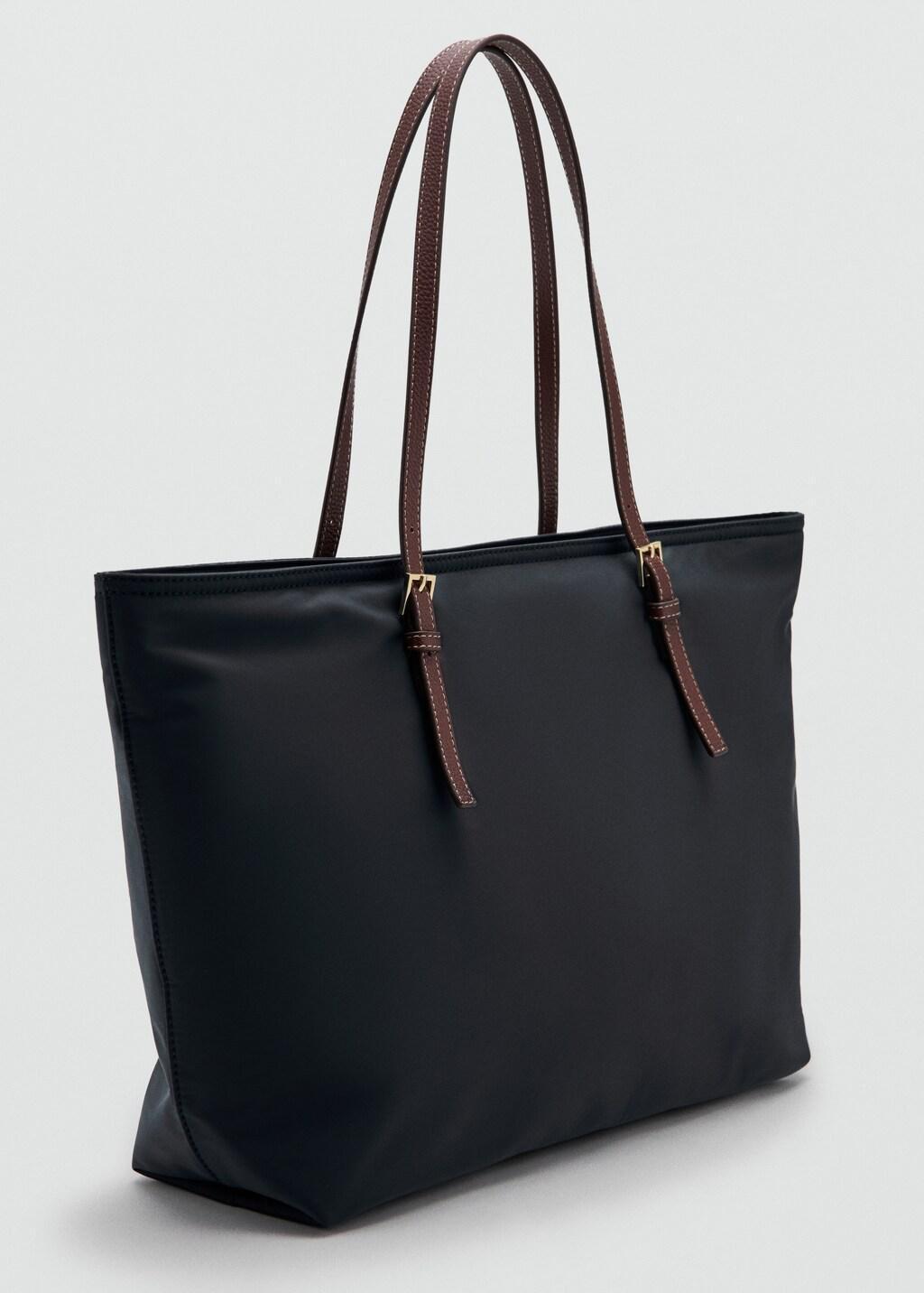 Black Shopper Bag With Buckle Details, Black, medium